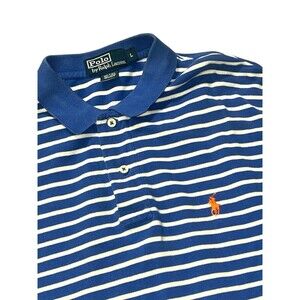 Polo Ralph Lauren Shirt Mens L Blue White Striped Polo Short Sleeve Cotton